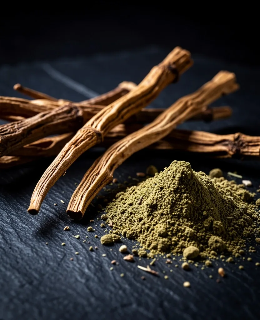 Macro view of dried botanical ingredients on dark surface